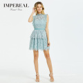 High Round Collar Blank Women Festive Woman Set Tiered Lace Dress